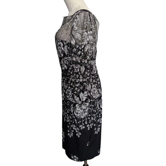 Badgley Mischka floral unconventional lace sheath dress 14 mother of bride LBD - Picture 3 of 14